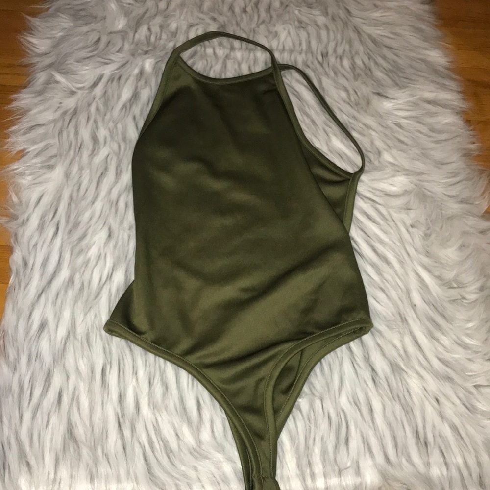 Olive green body suit backless
